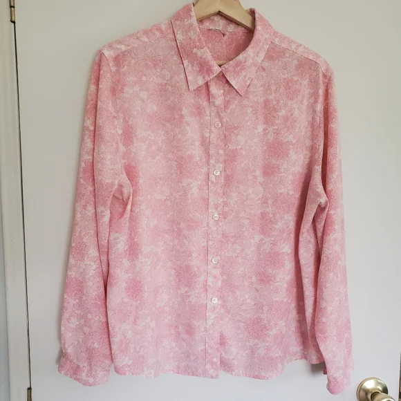 Vintage Polyester Shirt Women's L Pink Floral All Over Print - Picture 1 of 12